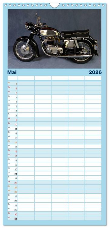 Produktbild: Familienplaner 2026 - Deutsche Motorrad Oldtimer mit 5 Spalten (Wandkalender, 21 x 45 cm) CALVENDO
