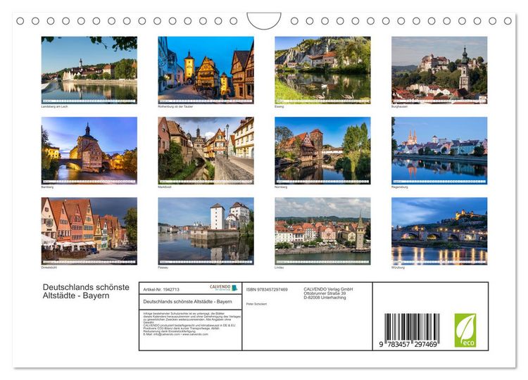 Produktbild: Deutschlands sch&ouml;nste Altst&auml;dte - Bayern (Wandkalender 2026 DIN A4 quer), CALVENDO Monatskalender
