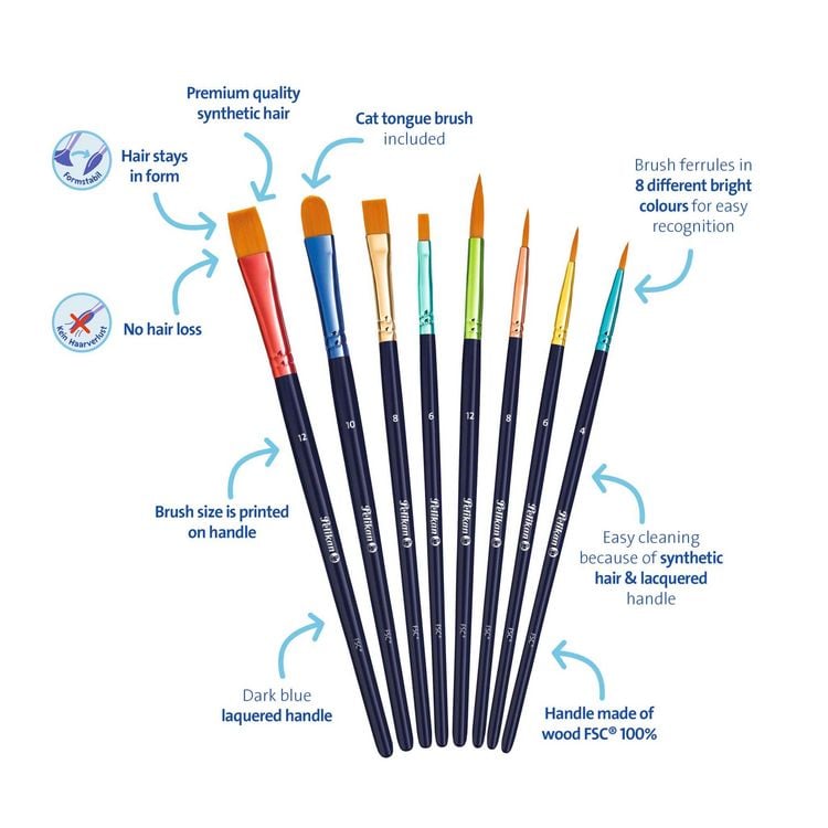 Produktbild: Pelikan Pinsel Premium, 8er Synthetikpinseln
