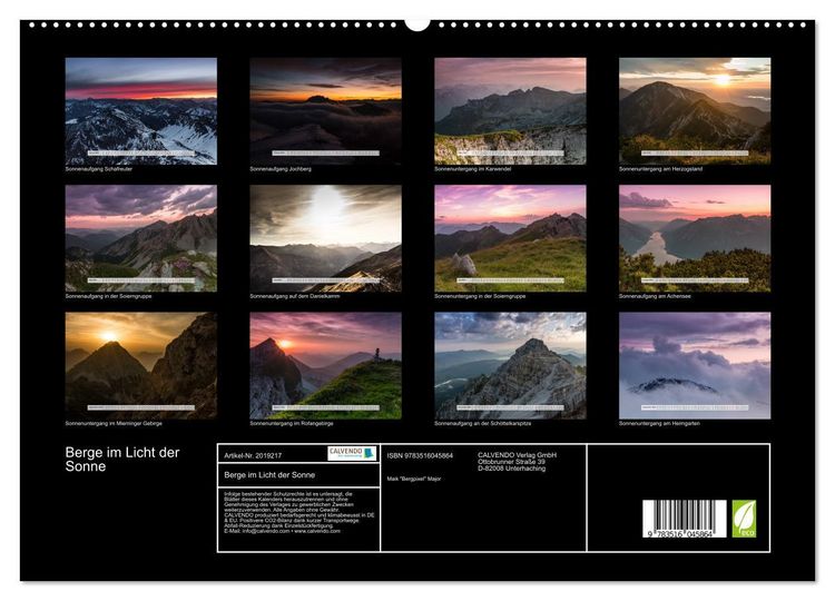 Produktbild: Berge im Licht der Sonne (hochwertiger Premium Wandkalender 2026 DIN A2 quer), Kunstdruck in Hochglanz