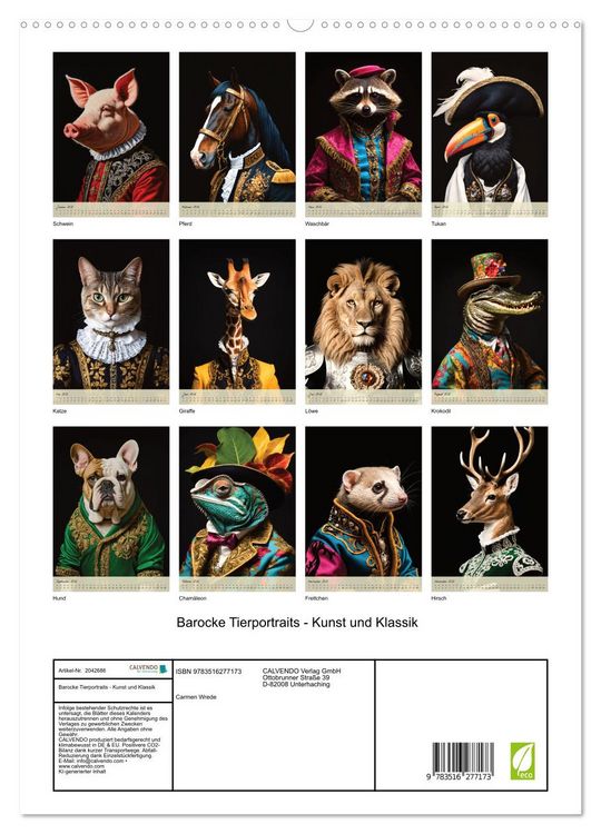 Produktbild: Barocke Tierportraits - Kunst und Klassik (hochwertiger Premium Wandkalender 2026 DIN A2 hoch), Kunstdruck in Hochglanz