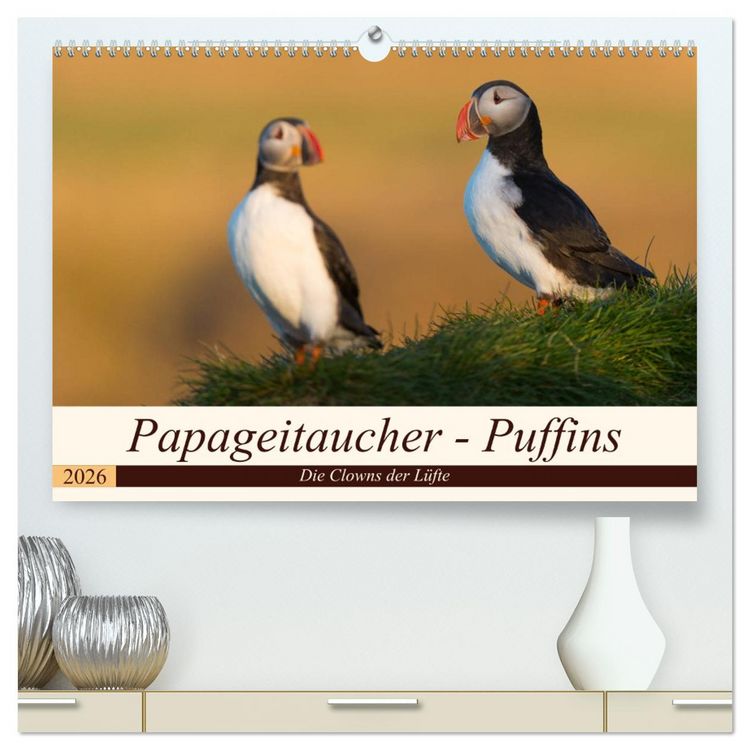 Produktbild: Papageitaucher - Puffins (hochwertiger Premium Wandkalender 2026 DIN A2 quer), Kunstdruck in Hochglanz