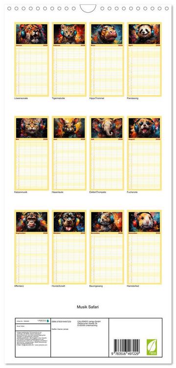 Produktbild: Familienplaner 2026 - Musik Safari mit 5 Spalten (Wandkalender, 21 x 45 cm) CALVENDO