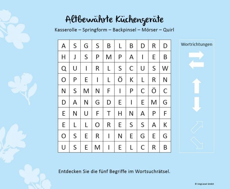Produktbild: Wortsuchr&auml;tsel f&uuml;r Senioren mit vertrauten Begriffen. R&auml;tselspa&szlig;, Besch&auml;ftigung und Ged&auml;chtnistraining f&uuml;r Senioren. Auch mit Demenz. Gro&szlig;druck