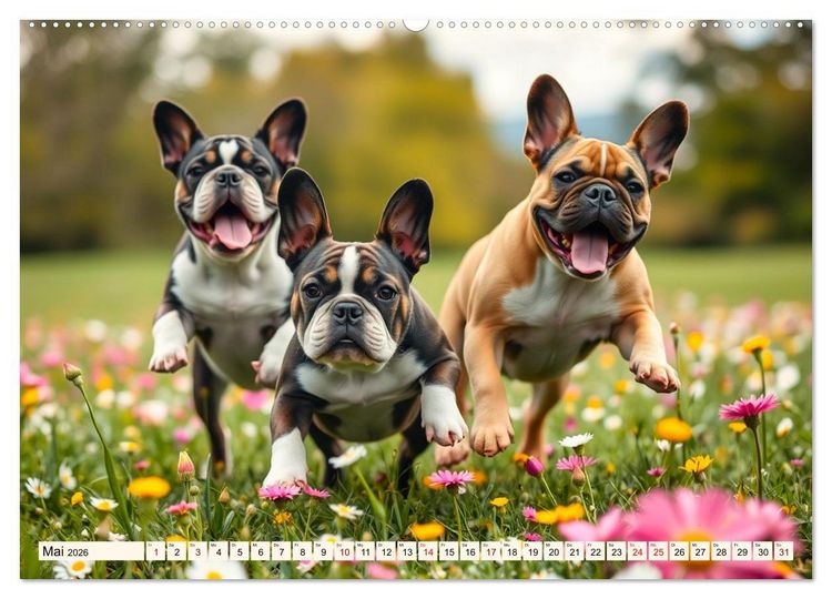 Produktbild: Frenchies in Spiellaune (hochwertiger Premium Wandkalender 2026 DIN A2 quer), Kunstdruck in Hochglanz