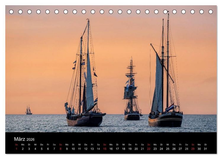 Produktbild: Windjammer auf der Ostsee im Abendlicht (Tischkalender 2026 DIN A5 quer), CALVENDO Monatskalender