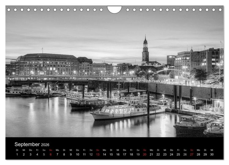 Produktbild: Hamburg monochrome Impressionen (Wandkalender 2026 DIN A4 quer), CALVENDO Monatskalender
