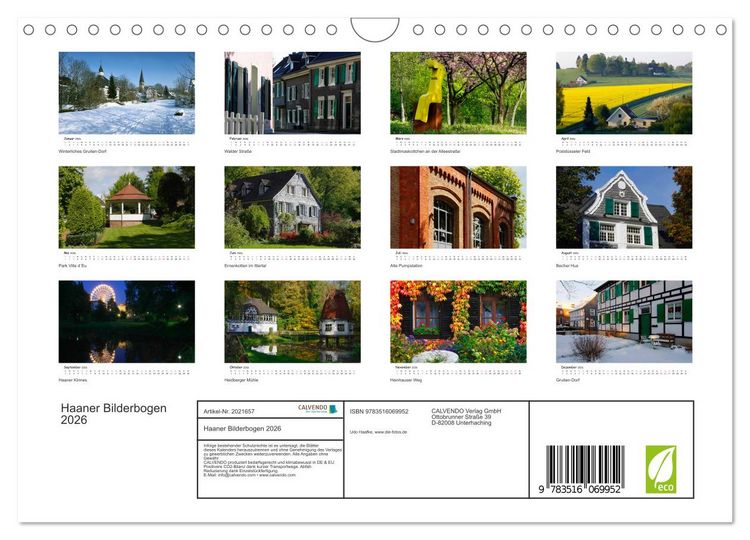Produktbild: Haaner Bilderbogen 2026 (Wandkalender 2026 DIN A4 quer), CALVENDO Monatskalender
