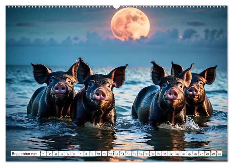 Produktbild: Schwimmende Schweine im Paradies (Wandkalender 2026 DIN A2 quer), CALVENDO Monatskalender