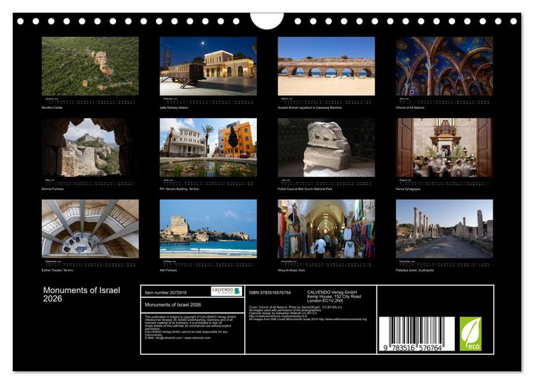 Produktbild: Monuments of Israel 2026 (Wall Calendar 2026 DIN A4 landscape), CALVENDO 12 Month Wall Calendar