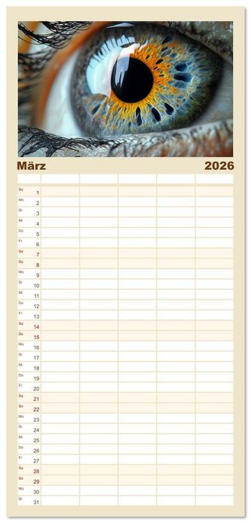 Produktbild: Familienplaner 2026 - Iris Kunstkalender - Die faszinierende Welt der magischen Augen mit 5 Spalten (Wandkalender, 21 x 45 cm) CALVENDO