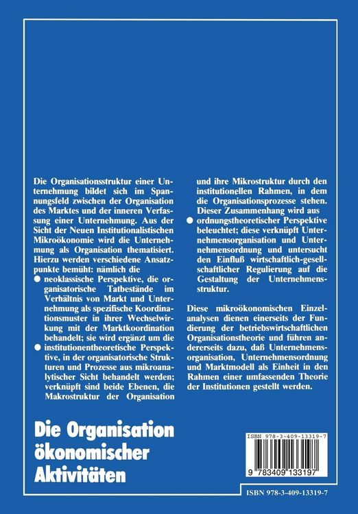 Produktbild: Die Organisation &ouml;konomischer Aktivit&auml;ten