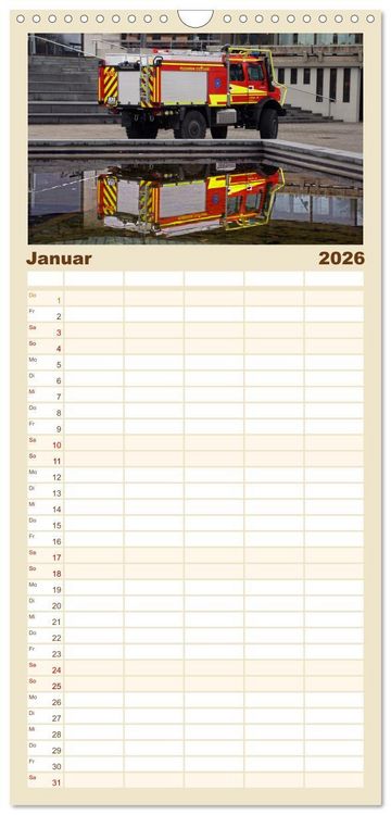 Produktbild: Familienplaner 2026 - Unimog bei der Feuerwehr mit 5 Spalten (Wandkalender, 21 x 45 cm) CALVENDO