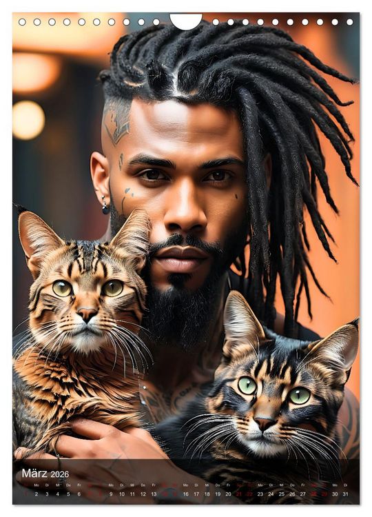 Produktbild: Verschmuste Kerle - Muskeln, Tattoos und Miezekatzen (Wandkalender 2026 DIN A4 hoch), CALVENDO Monatskalender