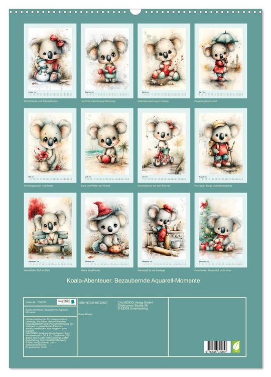 Produktbild: Koala-Abenteuer. Bezaubernde Aquarell-Momente (Wandkalender 2026 DIN A2 hoch), CALVENDO Monatskalender