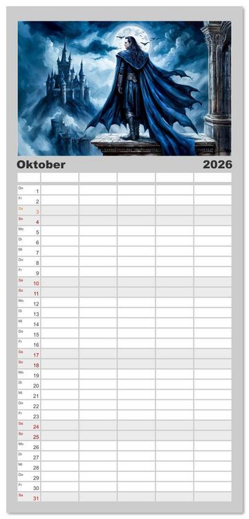 Produktbild: Familienplaner 2026 - Finsternis der Vampire - Mystischer d&uuml;sterer Fantasy Kalender mit 5 Spalten (Wandkalender, 21 x 45 cm) CALVENDO