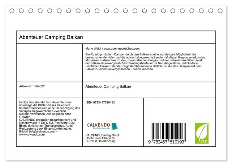 Produktbild: Abenteuer Camping Balkan (Tischkalender 2026 DIN A5 quer), CALVENDO Monatskalender