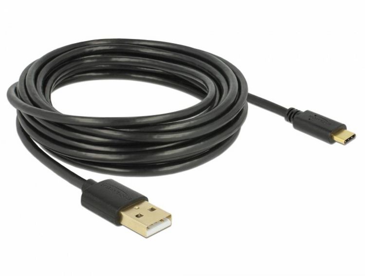 Produktbild: Delock USB-Kabel USB 2.0 USB-A Stecker, USB-C&reg; Stecker 4.00m Schwarz 83669