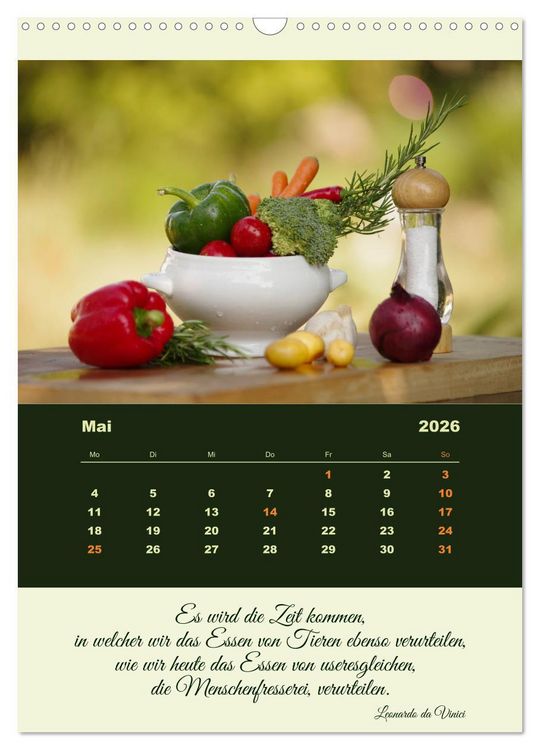 Produktbild: Vegan Ern&auml;hrt - frisches Gem&uuml;se und Obst auf den Tisch (Wandkalender 2026 DIN A3 hoch), CALVENDO Monatskalender