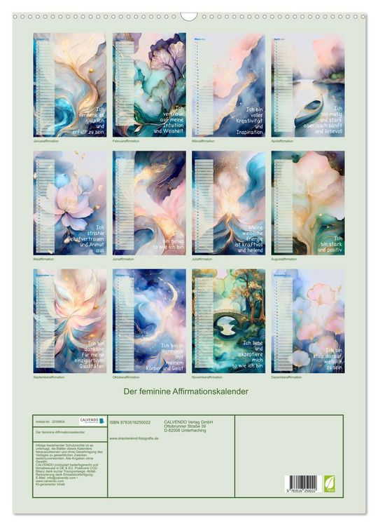 Produktbild: Der feminine Affirmationskalender (Wandkalender 2026 DIN A2 hoch), CALVENDO Monatskalender