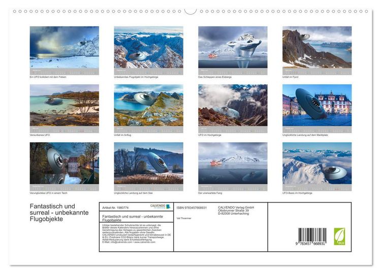 Produktbild: Fantastisch und surreal - unbekannte Flugobjekte (hochwertiger Premium Wandkalender 2026 DIN A2 quer), Kunstdruck in Hochglanz