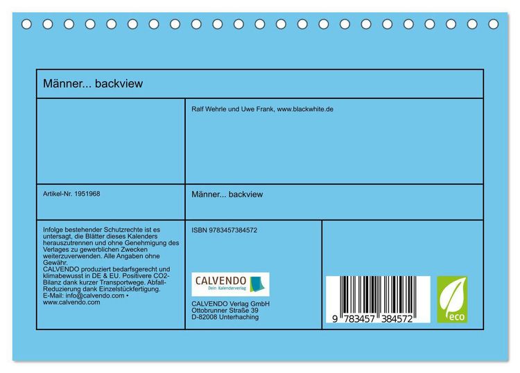 Produktbild: M&auml;nner... backview (Tischkalender 2026 DIN A5 quer), CALVENDO Monatskalender