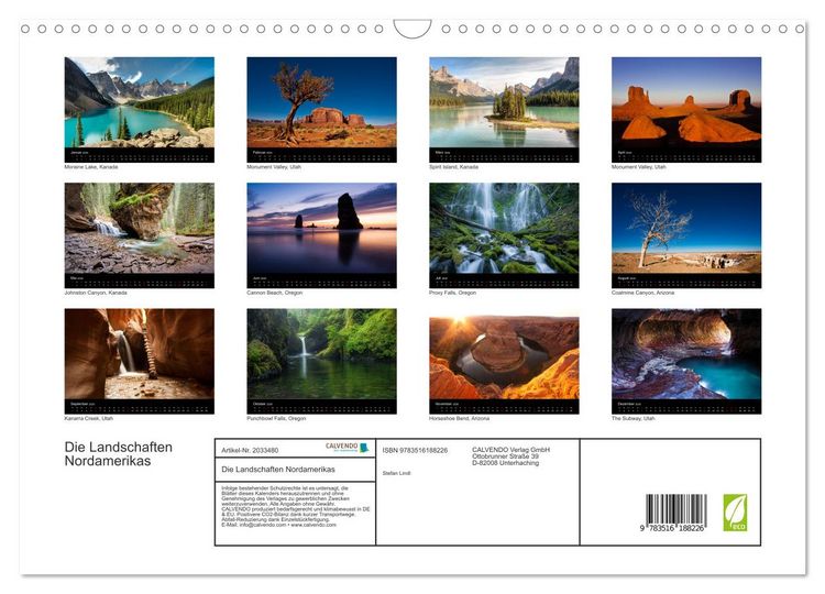 Produktbild: Die Landschaften Nordamerikas (Wandkalender 2026 DIN A3 quer), CALVENDO Monatskalender