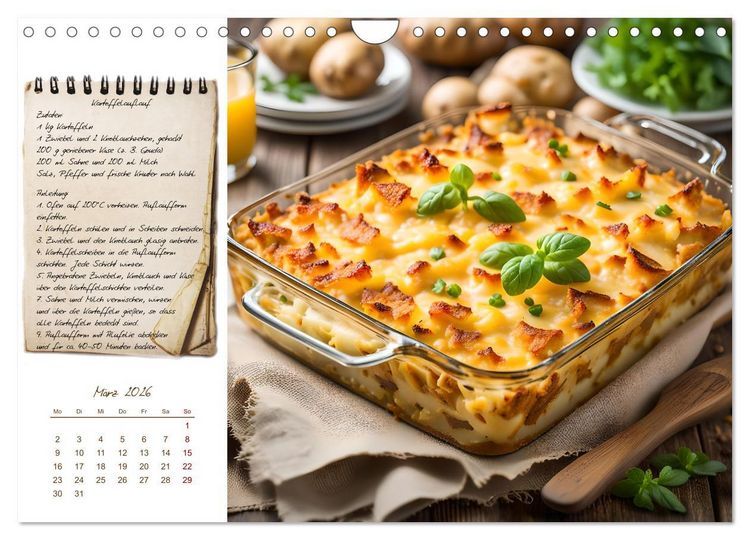 Produktbild: Kartoffelzeit - Zw&ouml;lf klassische KI Kartoffelgerichte mit Rezept (Wandkalender 2026 DIN A4 quer), CALVENDO Monatskalender