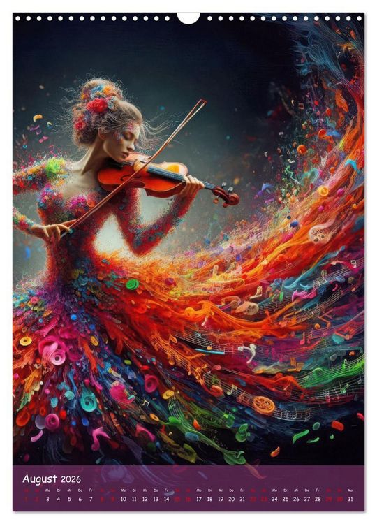 Produktbild: Musikalische Magie &ndash; Frauen in klangvollen Kleidern aus Noten und Farbe (Wandkalender 2026 DIN A3 hoch), CALVENDO Monatskalender