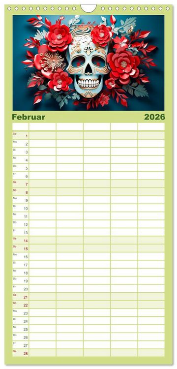 Produktbild: Familienplaner 2026 - Skull Flower - Totenkopf ART mit 5 Spalten (Wandkalender, 21 x 45 cm) CALVENDO