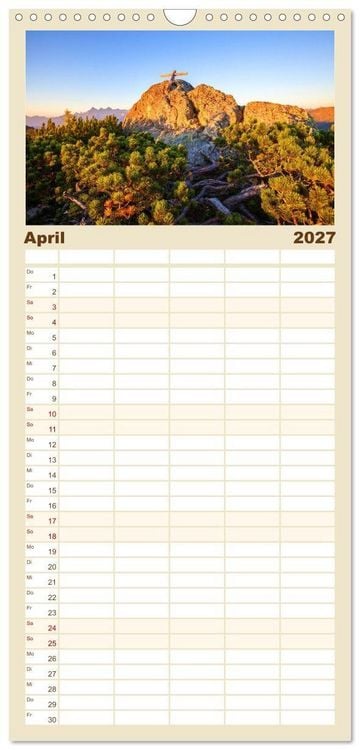 Produktbild: Familienplaner 2027 - Gipfelkreuze im Sonnenlicht mit 5 Spalten (Wandkalender, 21 x 45 cm) CALVENDO