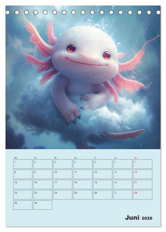 Produktbild: Axolotl. Lustiger Schwanzlurch mit Superkr&auml;ften (Tischkalender 2026 DIN A5 hoch), CALVENDO Monatskalender