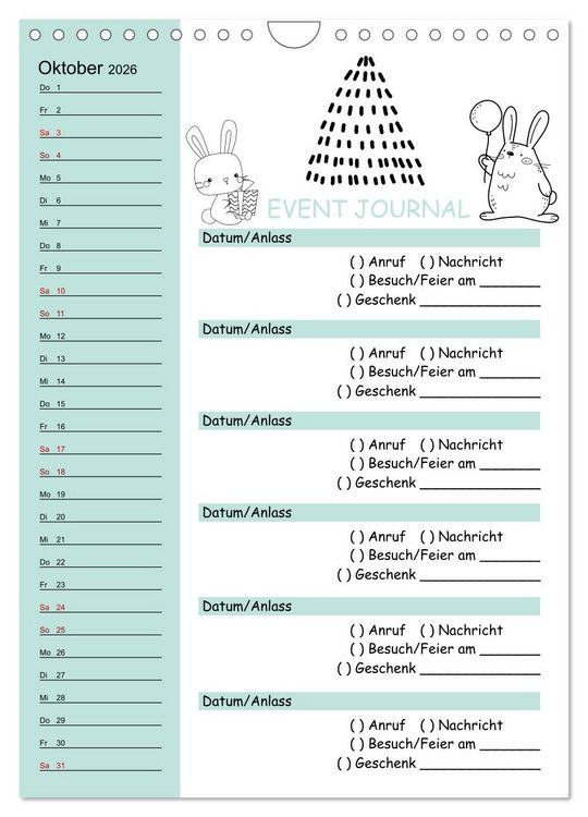 Produktbild: Geburtstagsplaner Doodle Tiere - F&uuml;r Termine, Geschenke, Eventdetails & mehr (Wandkalender 2026 DIN A4 hoch), CALVENDO Monatskalender