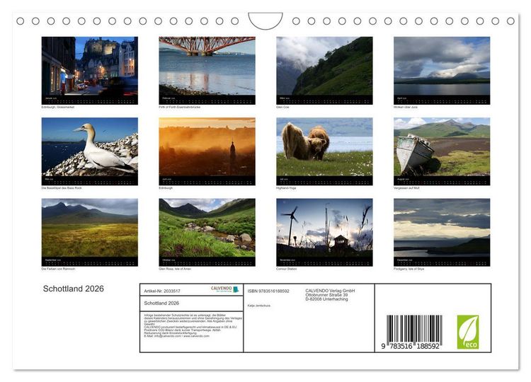 Produktbild: Schottland 2026 (Wandkalender 2026 DIN A4 quer), CALVENDO Monatskalender