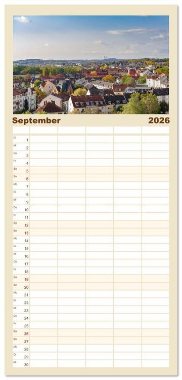 Produktbild: Familienplaner 2026 - Kassel - wundersch&ouml;ne Stadt in Nordhessen mit 5 Spalten (Wandkalender, 21 x 45 cm) CALVENDO