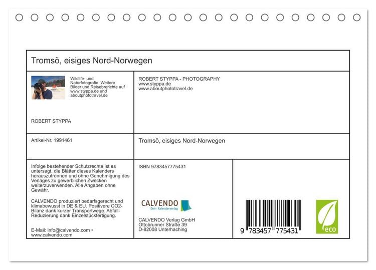 Produktbild: Troms&ouml;, eisiges Nord-Norwegen (Tischkalender 2026 DIN A5 quer), CALVENDO Monatskalender
