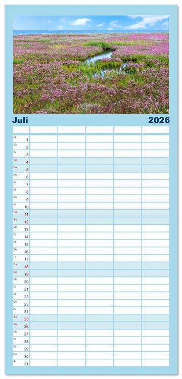 Produktbild: Familienplaner 2026 - Buntes und bl&uuml;hendes Borkum mit 5 Spalten (Wandkalender, 21 x 45 cm) CALVENDO