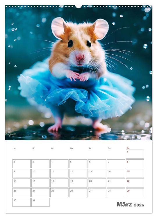 Produktbild: Ballerina Hamster - Eine Sinfonie aus zuckers&uuml;&szlig;e KI Hamstern in T&uuml;ll und Seide (hochwertiger Premium Wandkalender 2026 DIN A2 hoch), Kunstdruck in Hochglanz