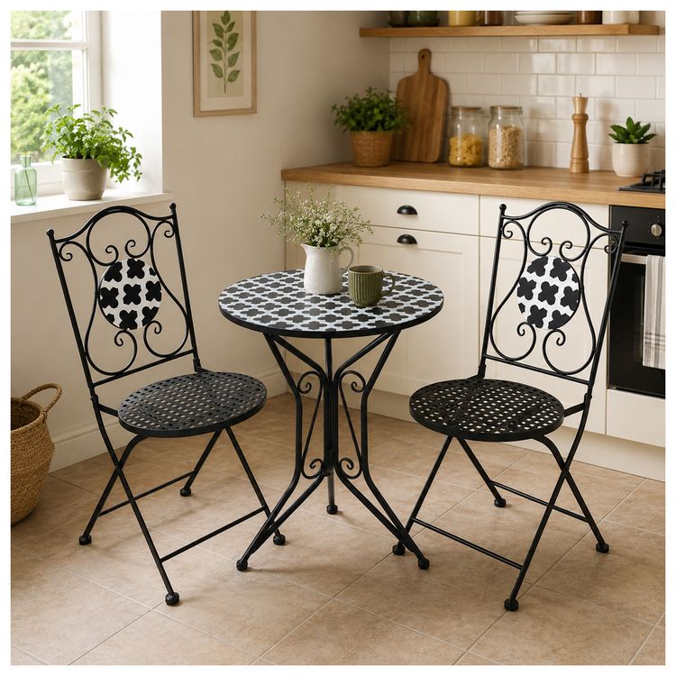 Produktbild: HTI-Living Sitzgruppe Metall schwarz Black and White Tisch mit 2 St&uuml;hlen Balkon Set