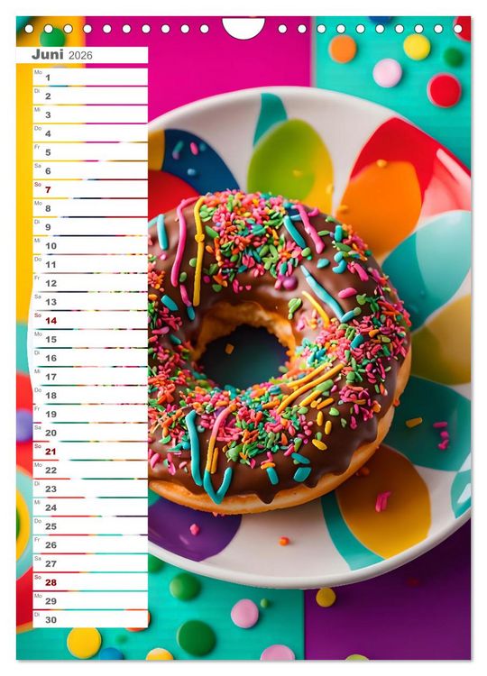 Produktbild: Donuts and Birthdays, s&uuml;&szlig;er Geburtstagskalender mit bunte KI Donuts (Wandkalender 2026 DIN A4 hoch), CALVENDO Monatskalender