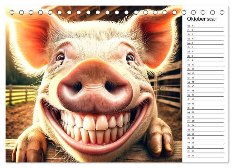 Produktbild: Grinsende Tiere - Tierportr&auml;ts von der KI zum L&auml;cheln gebracht (Tischkalender 2026 DIN A5 quer), CALVENDO Monatskalender