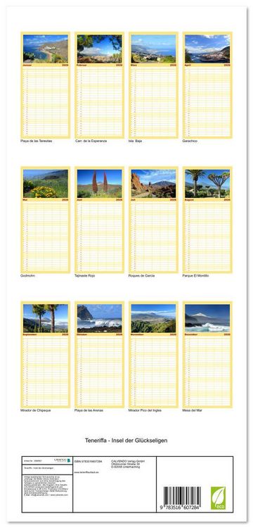 Produktbild: Familienplaner 2026 - Teneriffa - Insel der Gl&uuml;ckseligen mit 5 Spalten (Wandkalender, 21 x 45 cm) CALVENDO