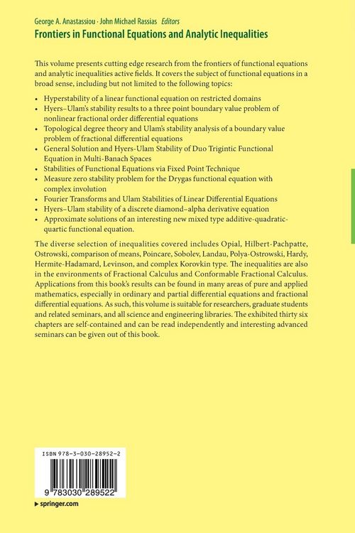Produktbild: Frontiers in Functional Equations and Analytic Inequalities