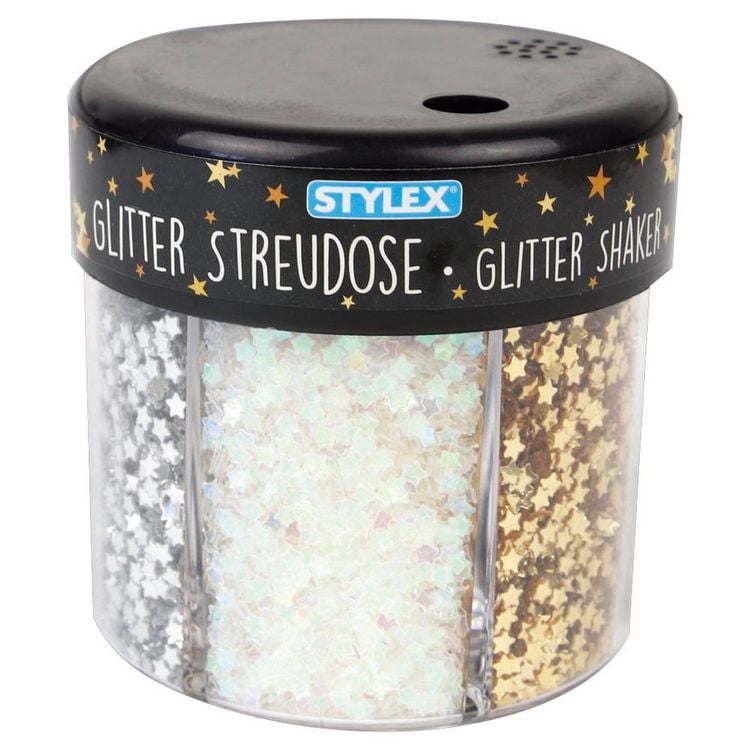 Produktbild: Stylex Glitter-Streudeko, Herzen und Sterne in Streudose, zum Basteln und Verzieren