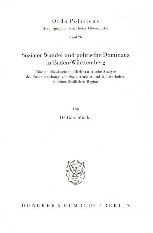 Produktbild: Sozialer Wandel und politische Dominanz in Baden-W&uuml;rttemberg.