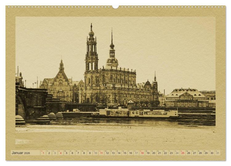 Produktbild: Dresden - Ein Kalender im Zeitungsstil (hochwertiger Premium Wandkalender 2026 DIN A2 quer), Kunstdruck in Hochglanz