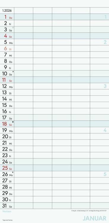 Produktbild: Superplaner L 2026 5 Spalten - Familien-Timer 22x45 cm - Offset-Papier - mit Ferienterminen - Wand-Planer - Familienkalender - Alpha Edition