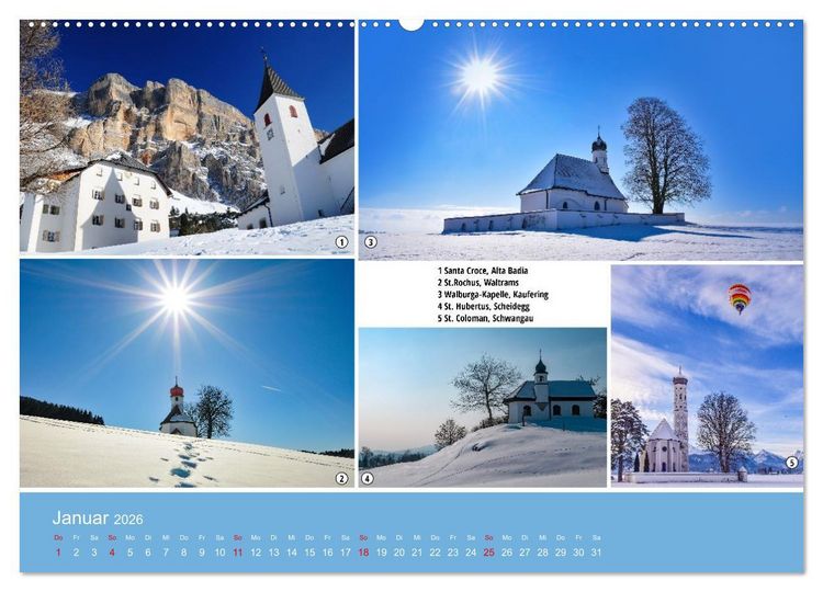 Produktbild: Kirchen und Kapellen als Ausflugsziele (hochwertiger Premium Wandkalender 2026 DIN A2 quer), Kunstdruck in Hochglanz
