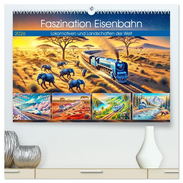 Produktbild: Faszination Eisenbahn - Lokomotiven und Landschaften der Welt (hochwertiger Premium Wandkalender 2026 DIN A2 quer), Kunstdruck in Hochglanz