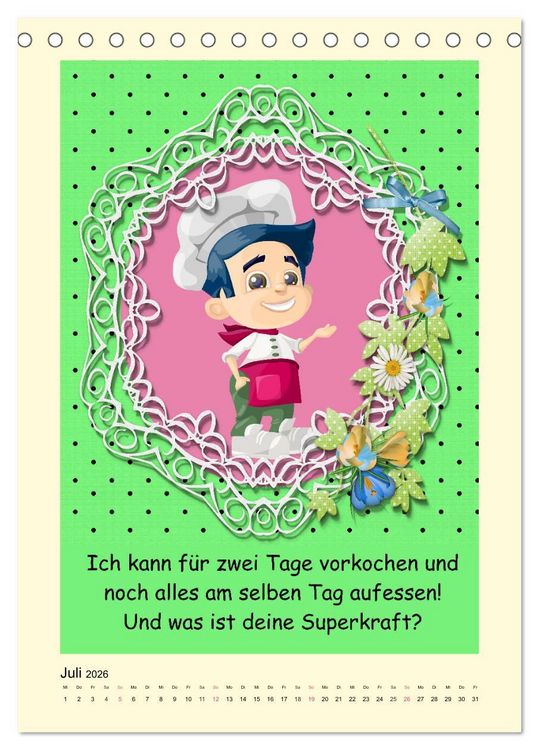 Produktbild: Mampfen und Lachen! Lustige Spr&uuml;che &uuml;ber K&uuml;che, kochen und essen (Tischkalender 2026 DIN A5 hoch), CALVENDO Monatskalender